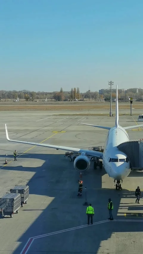 Loading cargo and passengers boarding of plane at Boryspil Airport Stock Footage 194907514