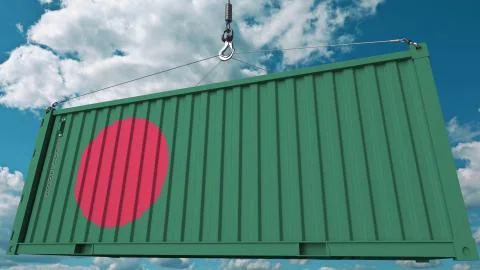 Loading cargo container with flag of Bangladesh. Bangladeshi import or export Stock Illustration