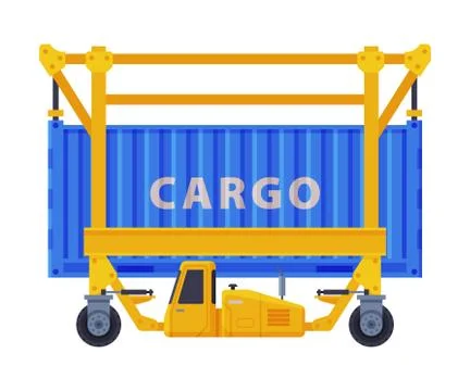 Loading of Cargo Container, Freight Transport Flat Style Vector Illustration on Stock Illustration