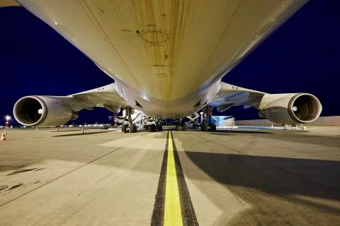 Loading of cargo to the freight aircraft. Stock Photos