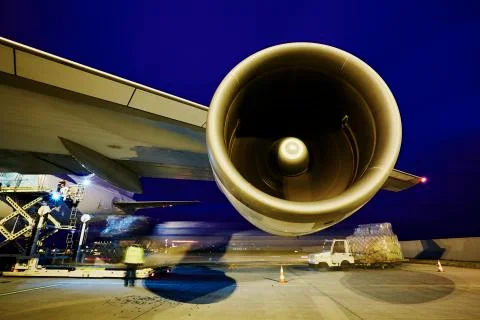 Loading of cargo to the freight aircraft. Foto stock