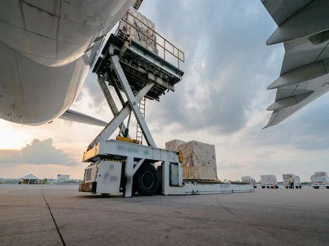 Loading cargo plane outside air freight logistic Stock Footage 76239783