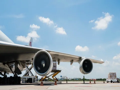 Loading cargo plane outside air freight logistic Video stock 76239894