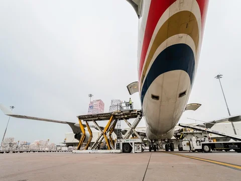 Loading cargo plane outside air freight logistic Video stock 76239945