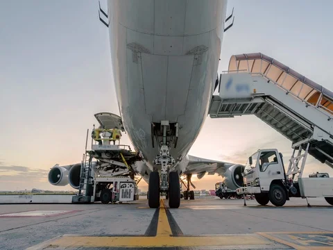 Loading cargo plane outside air freight logistic Stock Footage