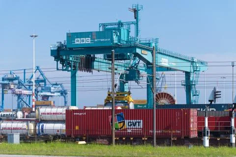 Loading cargo on a train Stock Photos