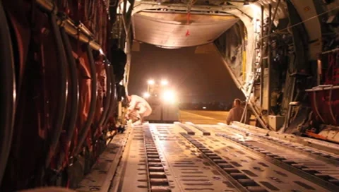 Loading Cargo into U.S Air Force Plane (HD)c Video stock 7732399