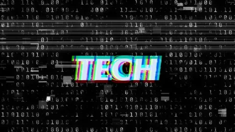 Loading central TECH logo glitching and shifting colors over binary code Stock Footage 311474573