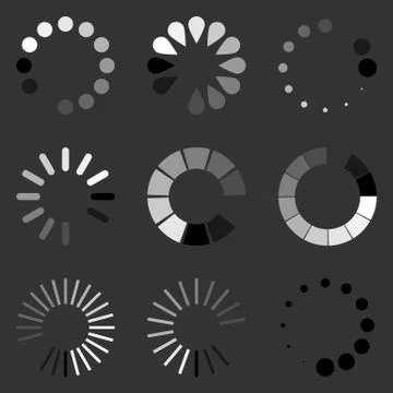 Loading circle icon set. Vector illustration, flat design. Illustrazione stock