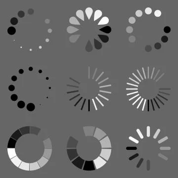 Loading circle icon set. Vector illustration, flat design. Illustrazione stock