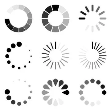 Loading circle icon set. Vector illustration, flat design. Stock Illustration