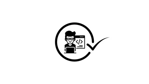 Loading circle with programmer icon and check mark, motion graphics, symbol.. Stock Footage 346497160