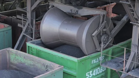 Loading of coal in coaches of the train. Stock Footage 76142162