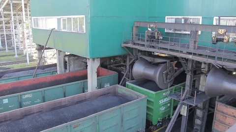 Loading of coal in coaches of the train. Stock Footage 76142166