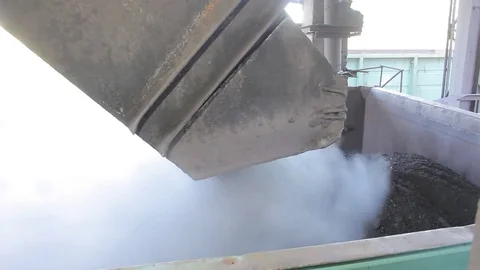 Loading of coal in coaches of the train. Stock Footage 76142188