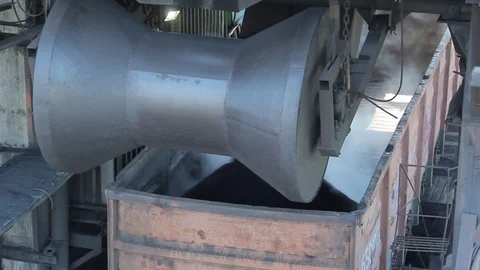 Loading of coal in coaches of the train. Stock Footage 76142194