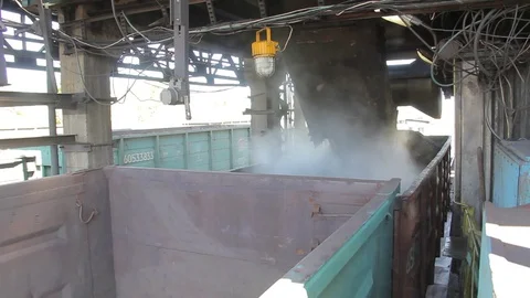 Loading of coal in coaches of the train. Stock Footage 76142199