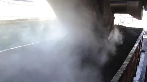 Loading of coal in coaches of the train. Stock Footage 76142202