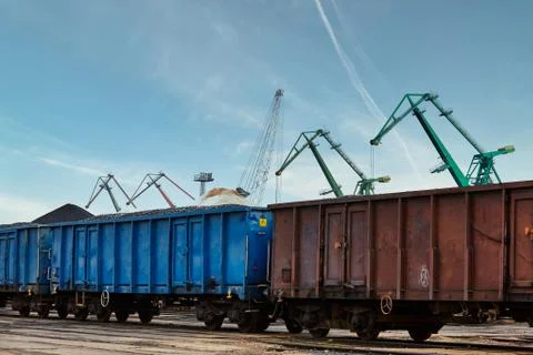 Loading of coal wagons in port Stock Photos