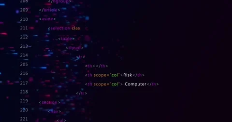 Loading code editor interface and building Cyber Security table while expanding Stock Footage 317155690