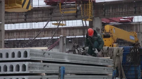 Loading concrete slab with a crane Stock Footage 46634442