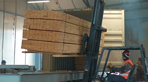 Loading container a bundle with timber Stock Footage 68431173