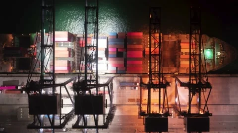 Loading of container cargoes on the cargo ship. Timelapse Video stock 218376445