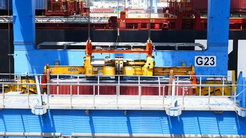 Loading container on a ship by crane 4k intro video for business Stock Footage 91063667