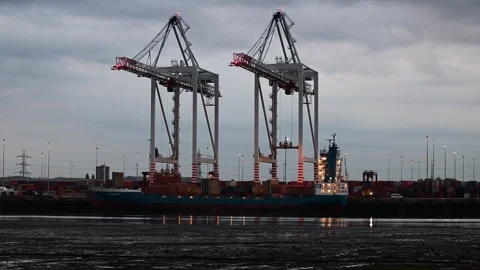 Loading a container ship at Southampton harbour Stock Footage 277633021