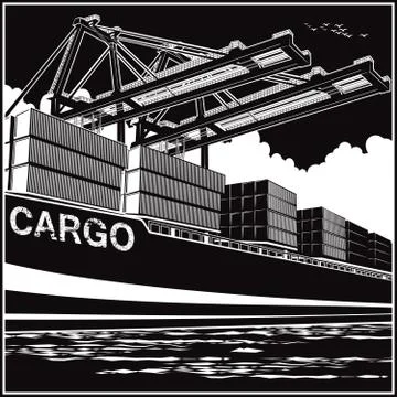 Loading of containers by port cranes Illustrazione stock