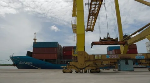 Loading Of Containers On The Ship Video stock 61738631