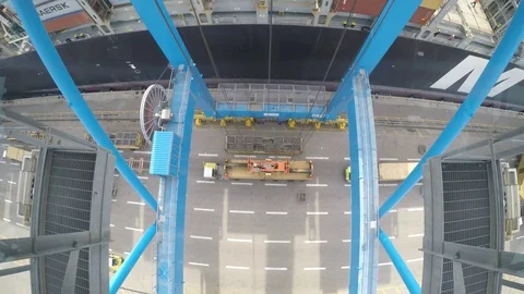 Loading crane lifts up container 4k intro video for business Stock Footage 90780844