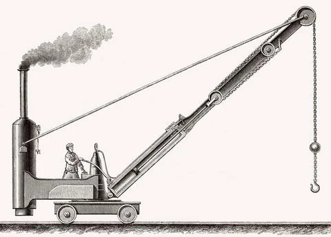  Loading crane powered by a steam engine, 19th Century Loading crane power... Stock Photos