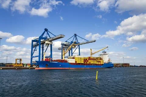 Loading cranes at CMP Copenhagem Malmo port in Copenhagen, Denmark Stock Photos