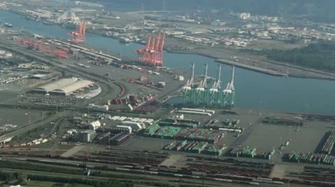 Loading Cranes at Large Freight Seaport Stock Footage 11633763