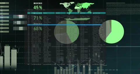 On loading dashboard animating table expanding, gauges filling, charts rising, 動画素材 317206943