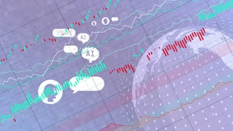 Loading dashboard dotted globe rotating while avatars drifting and charts rising Stock Footage 334788162