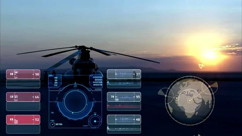 Loading data of pilot task against helicopter background Stock Footage 80749015
