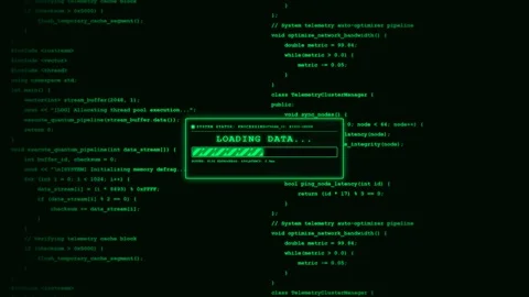 Loading Data Progress Bar Green Programming Code Screen Animation. Stock Footage 347439606