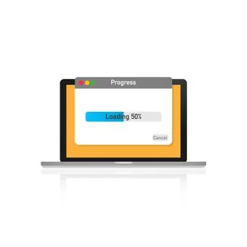 Loading data window with progress bar on laptop screen Stock-Illustration