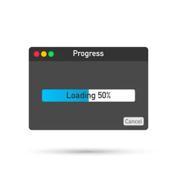 Loading data window with progress bar on white background. 库存插图