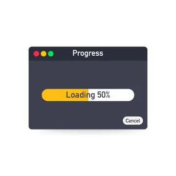 Loading data window with progress bar on white background. Vector illustratio Illustrazione stock