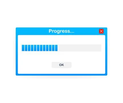 Loading data window with progress bar on white background. Vector illustratio Ilustración de archivo