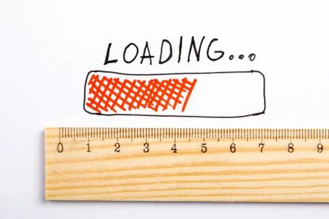 LOADING. Development, technology, software and apps concept. Wooden liner Foto stock