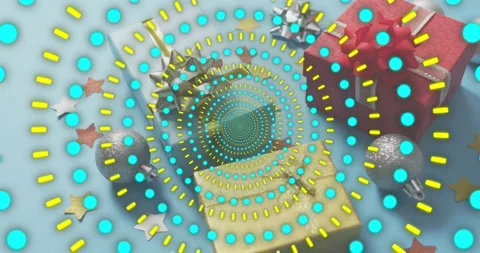 Loading digital spiral overlay emerging, expanding, rotating over gift box, Stock Footage 317772910