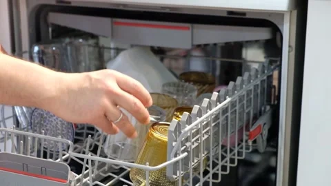 Loading Dirty Dishes into a Dishwasher at Home – Kitchen Cleaning Routine Stock Footage 274894071