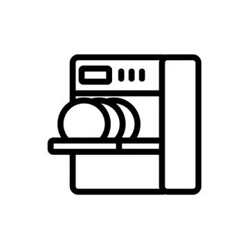 Loading dishes into dishwasher icon vector outline illustration Illustrazione stock