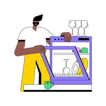 Loading dishwasher isolated cartoon vector illustrations. Stock Illustration