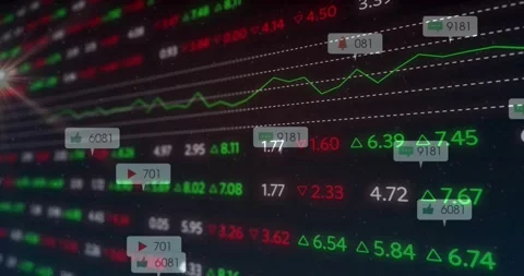On loading display numeric data updating while social badges scattering, showing Stock Footage 320127653