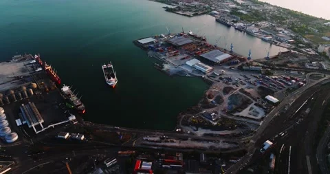 Loading Dock Area Aerial Sunset View Black Sea Transportation Ships Burgas Port Stock Footage 289415033
